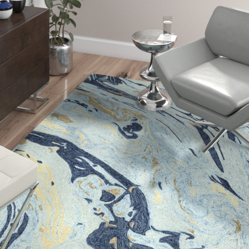 Wade Logan® Bargas Hand Tufted Wool Blue Area Rug & Reviews Wayfair